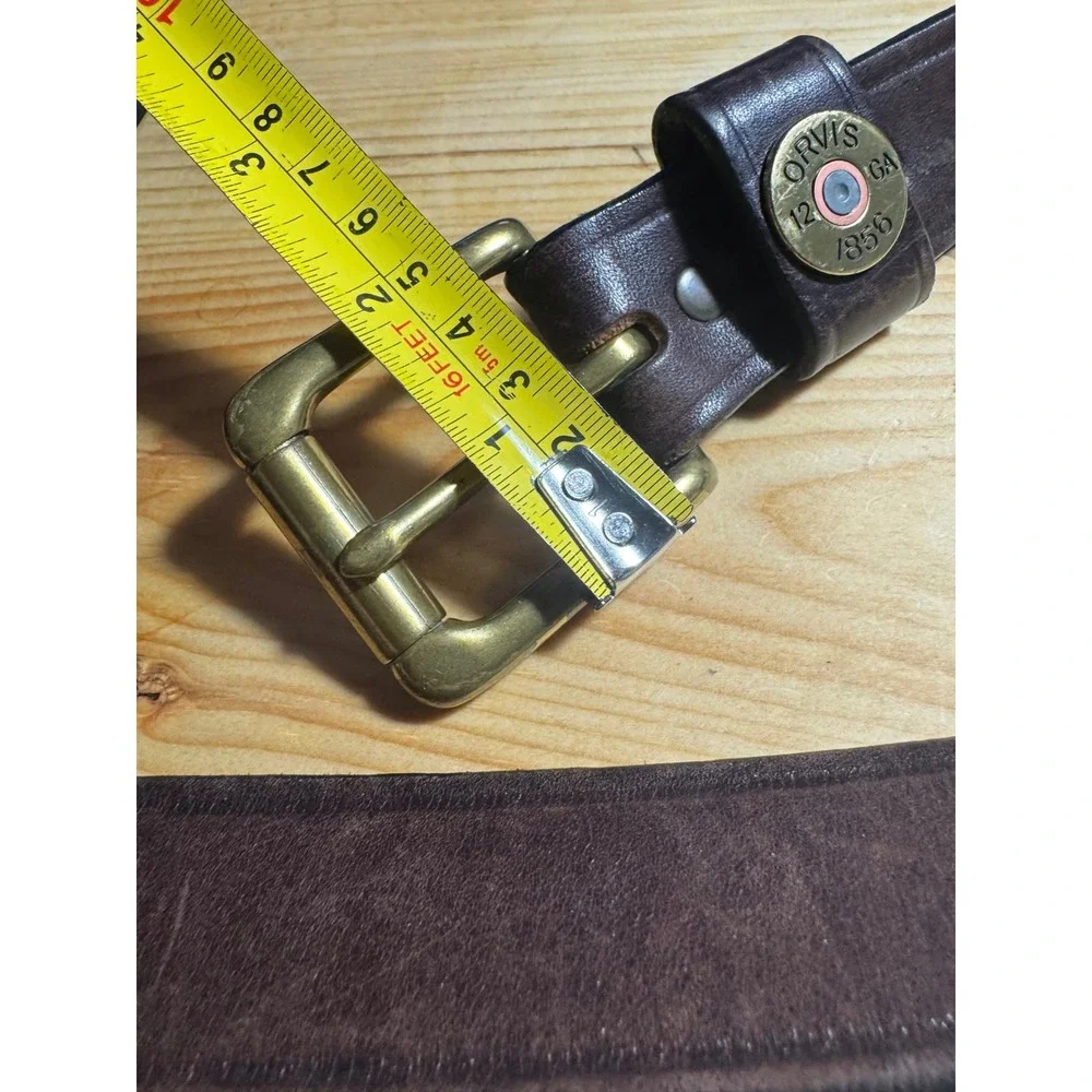 Orvis Mens 42  Leather Shotgun Shell Belt Solid Brass Made in USA 9K39 preloved